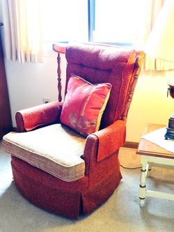 Vintage Tufted Wooden Wings Rocker Swivel Chair