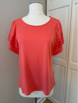 Old Navy Coral Top with Eyelet Lace Sleeves
