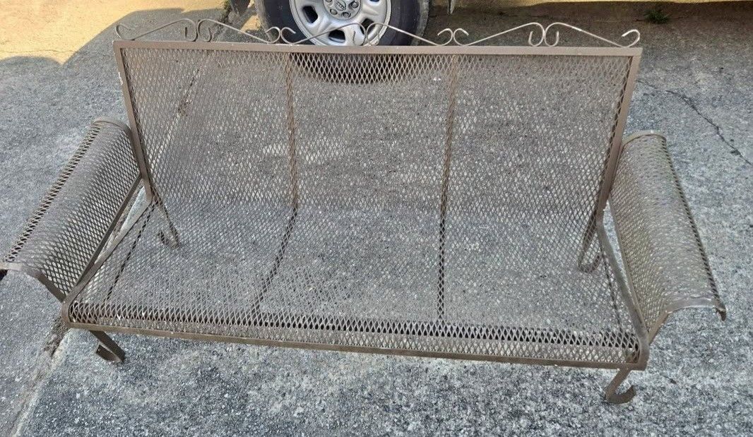 54 Inch VINTAGE WROUGHT IRON PATIO FURNITURE BENCH