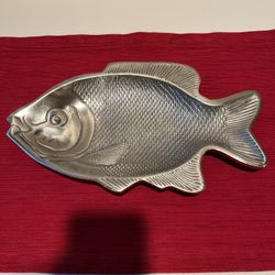 Vintage Mid Century Silver Metal Fish Shaped Plate/Serving Platter