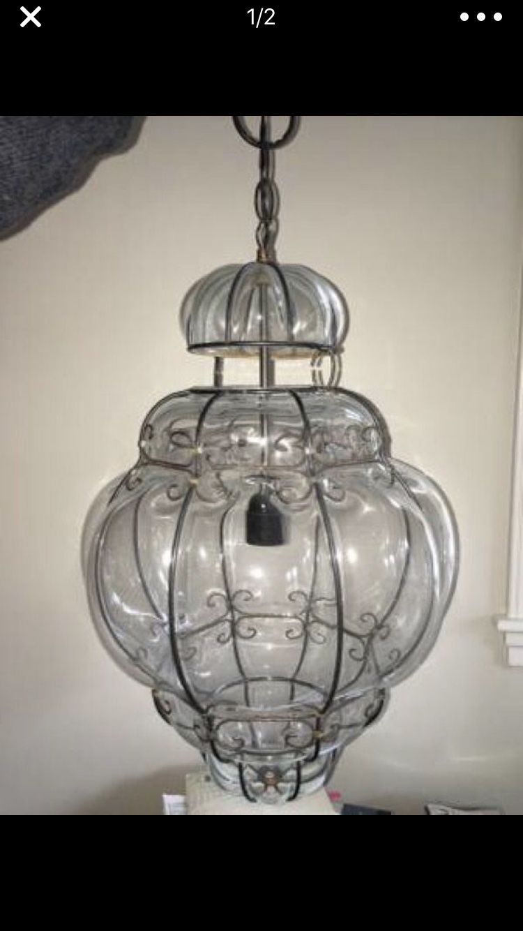 Murano hand-blown Globe glass chandelier iron cage $500