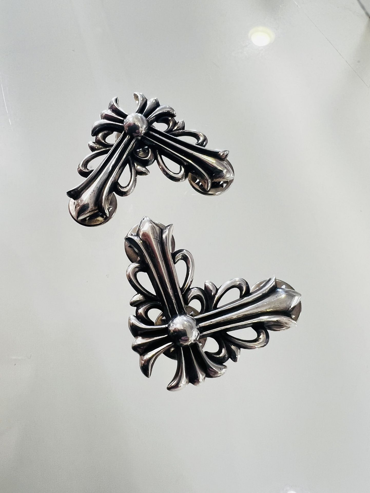 Authentic Large Floral Cross Corner Stick Pin Brooch