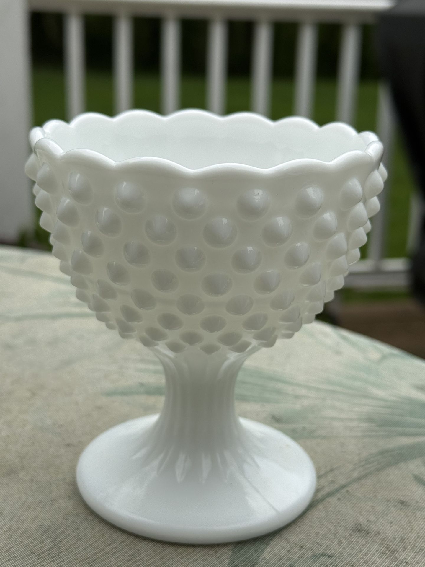 White Hobnail Milk Glass Compote
