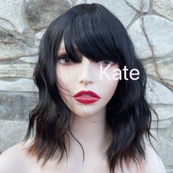 Human Hair Blend Black/brown Wig