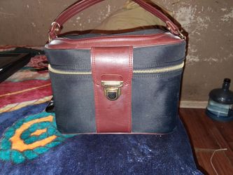 SEARS Vintage Train Case Travel Bag Cosmetic Toiletry Case Vinyl Canvas