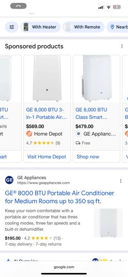 GE 8,000 btu portable ac