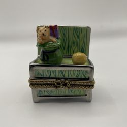 Teddy bear Toy chest-Hinge trinket box-N.C.A Limoges 1.75x1.2X2