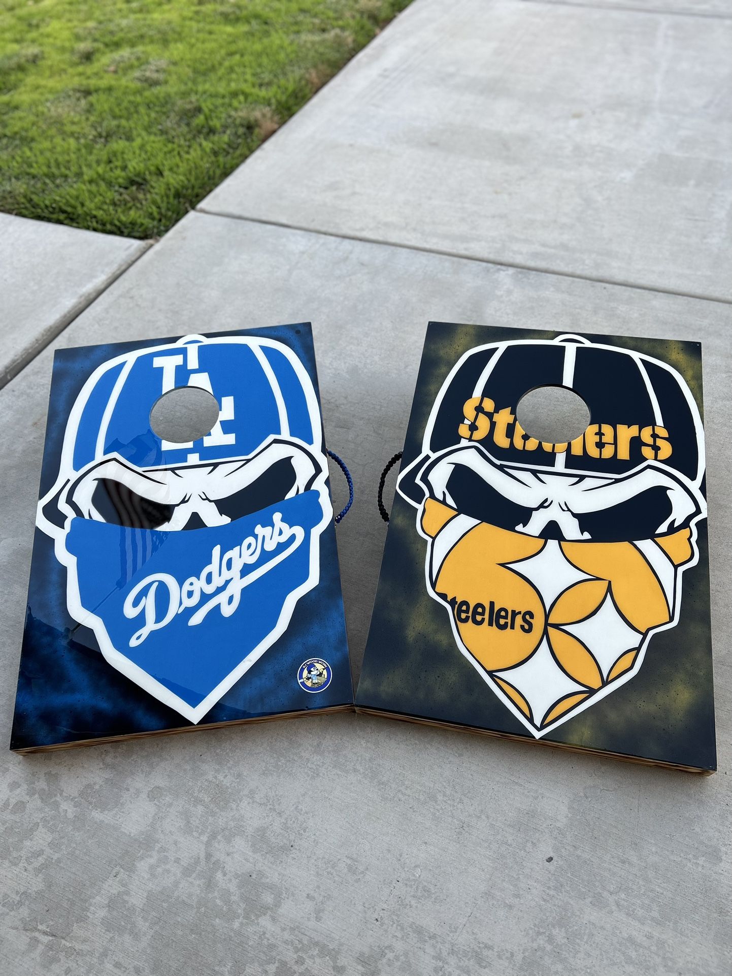 Dodgers Steelers Cornhole Boards.
