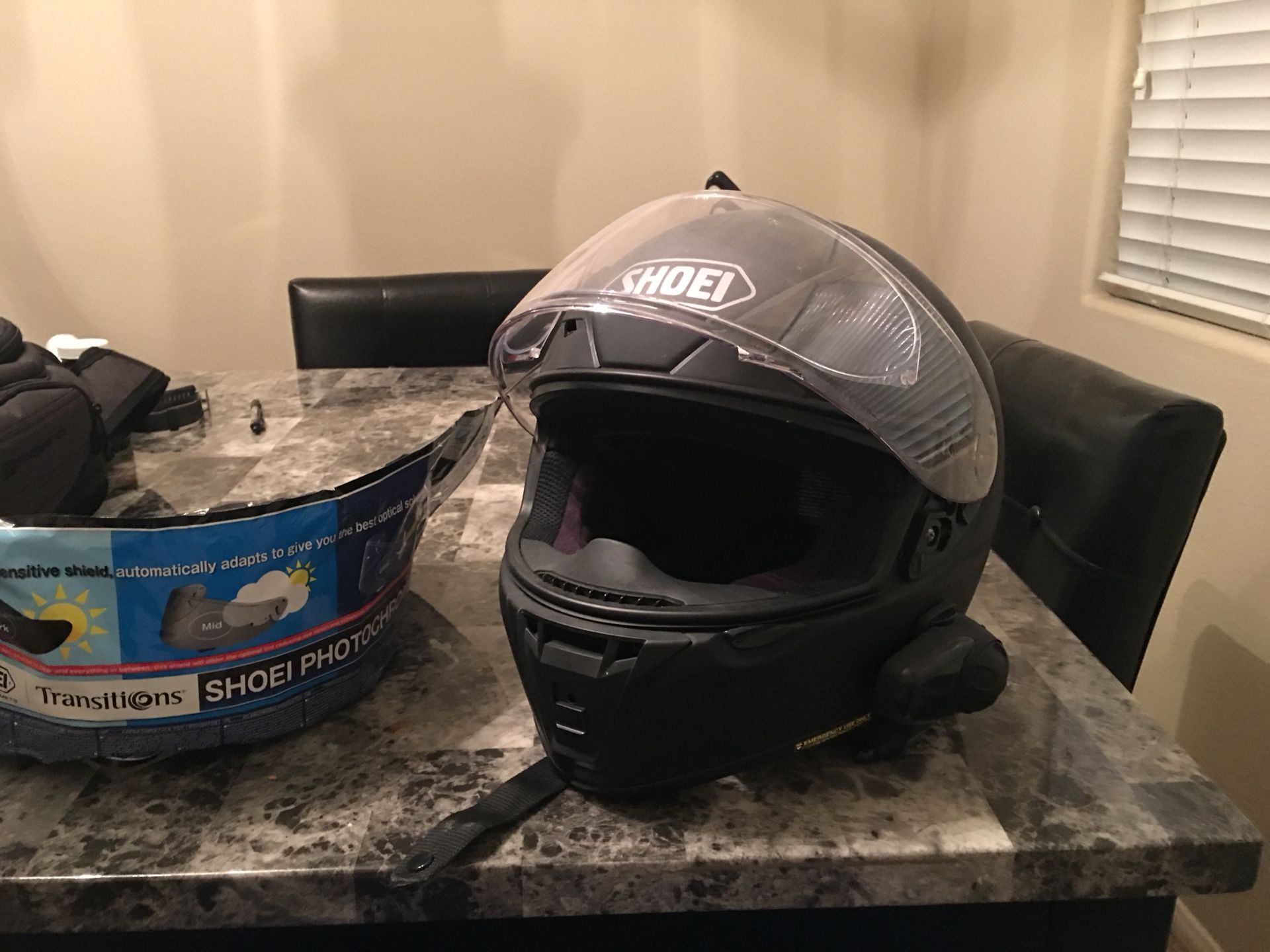 Shoei rf-sr helmet with transition visor and Sena Bluetooth
