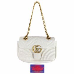 Gucci GG Marmont Matelasse Shoulder Mini Bag White Gold Heart Chain Purse Women’s 446744 DTDIT 9022 / MSRP $2,100 USD