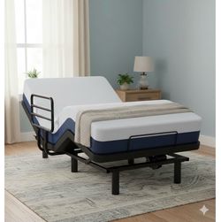 Twin adjustable bed with side railing