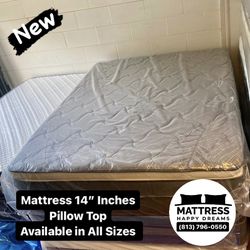 Queen Size Mattress 14” Inches Thick Pillow Top. Quality and Comfort,  Available All Sizes. New From Factory. Same Day Delivery
