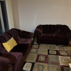 2 Velvet Sofas And Rug 