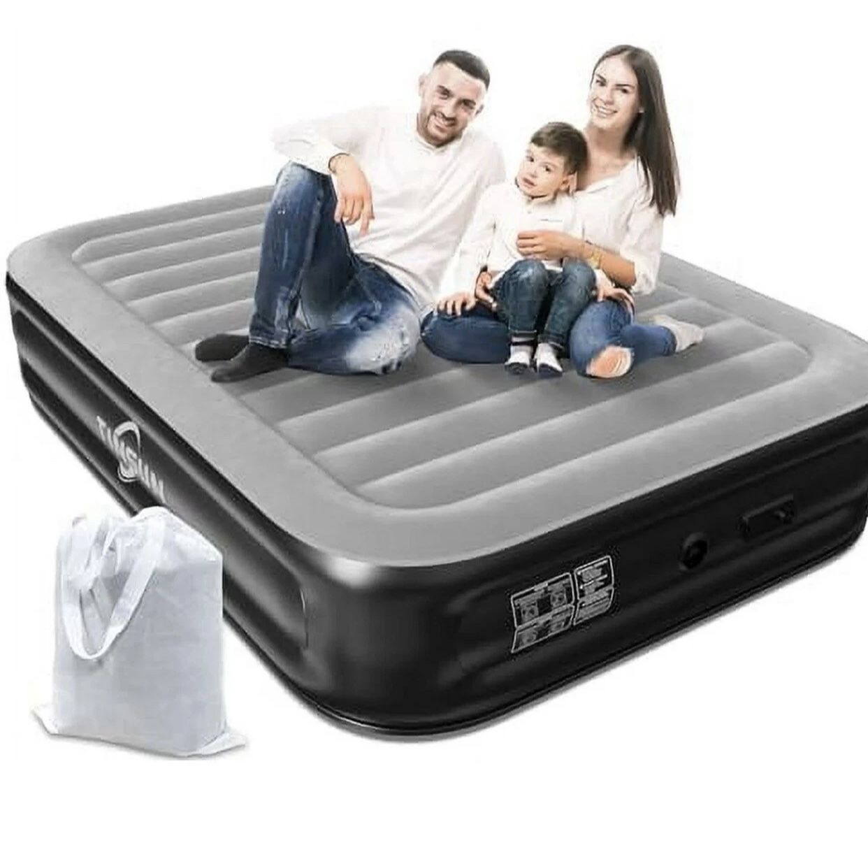 TINSUN 18" Queen Size Air Mattress with Built in Pump Model: JS-HE-009T Black