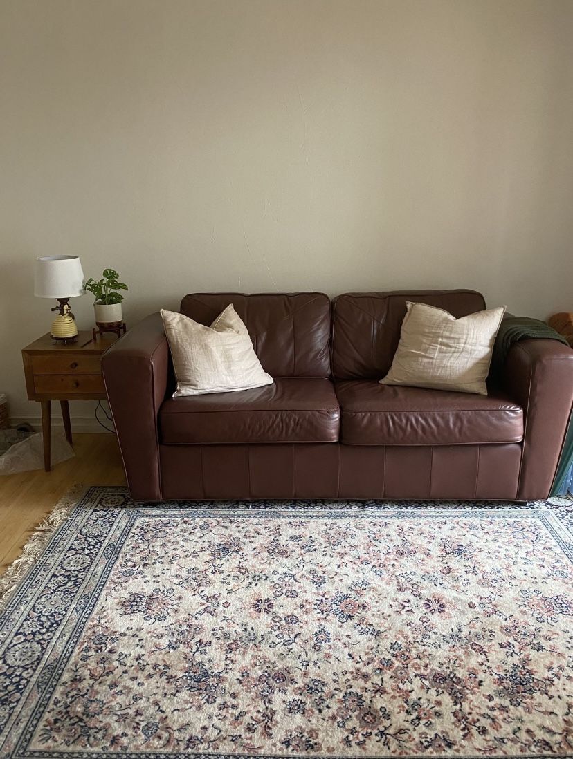 6.5 Ft Small Pleather Brown Couch
