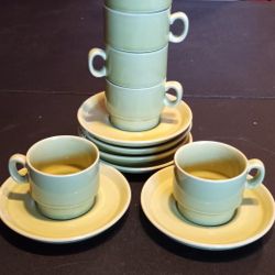 Set of 6 sea green expresso cups and saucers