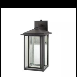 New 15.5 in. Black Dusk to Dawn LED Outdoor Wall Light Fixture Porch Sconce with Seeded Glass