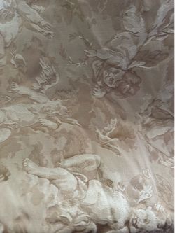 Adorable 76” long x 12.5” Very Vintage Clean Cherub Print runner with fringe