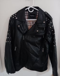 Women's Chouyatou studded Faux Leather biker jacket w/ distinctive plaid lining