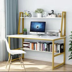 Tribesigns Computer Desk with Hutch and Bookshelf, 47 Inches Home Office Desk with Space Saving D