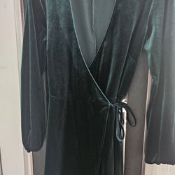 Green Velvet Wrap Dress Size XS