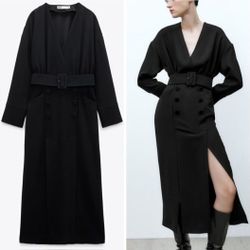 Zara Elegant Black Belted Dress 