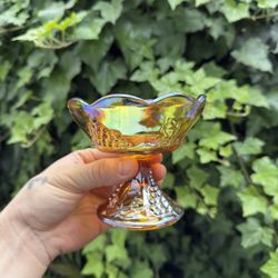 Vintage indiana carnival glass iridescent candlestick holder