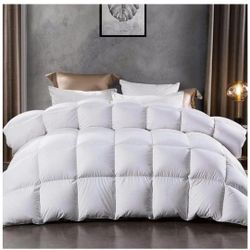 Luxurious White Goose Down Comforter,1200 Thread Count 100% Cotton Fabric - Baffle Box Construction,750+ Fill Power(King Size, White)