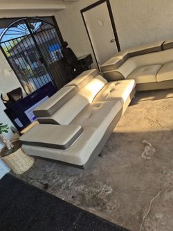 White and Gray Leather Sectional Sofa
