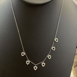 92.5% Sterling Silver 5 Heart Charm Neckless 