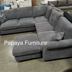 New! Plush Comfortable Sectional Sofa, Sectional And Ottoman, sectional, couch, sofa, grey sofa, grey couch, living room sofa, soft upholstery sofa.  