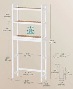 SONGMICS 3-Tier Over Toilet Bathroom Organizer w/ Adjustable Shelf - Cloud White / Natural Beige