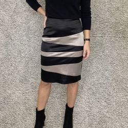 Pencil skirt size M (38) European Satin Classic Office party colorblock straight