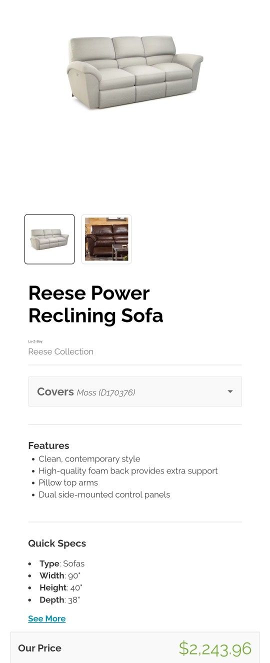 La-z-boy Reese Power Reclining Couch Model 44p366