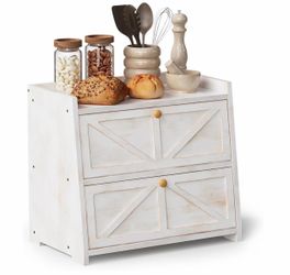 Vintage Double Layer Bread Box for Kitchen Counter Bamboo Bread Storage