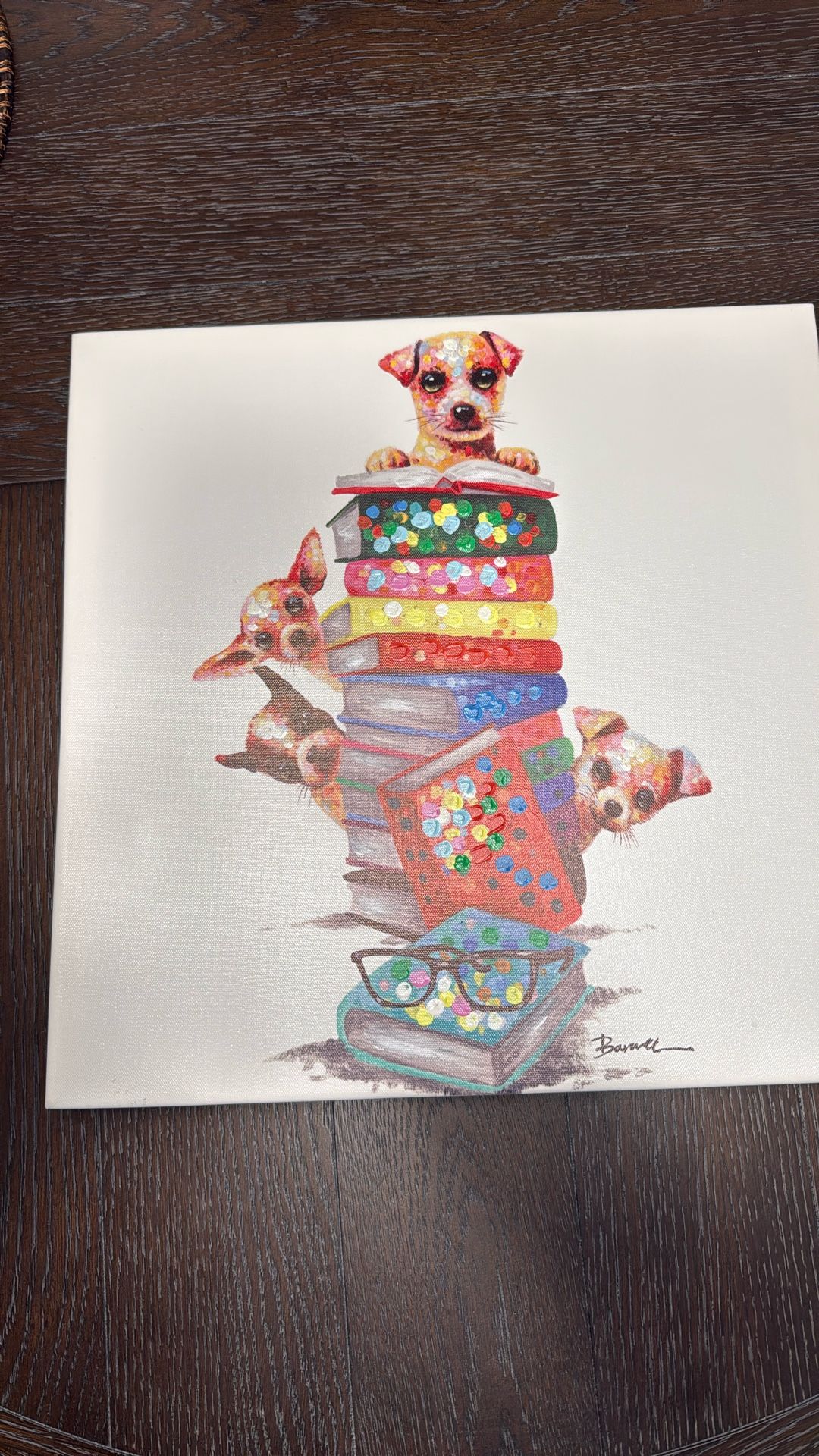 Abstract Pop 16" Art Deco Puppy Dog & Books Acrylic Giclee Canvas