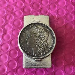 Vintage 1881 Morgan Silver Dollar Anson Sterling Money Clip Collectible