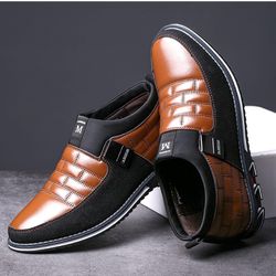 Fashion Style Men's Breathable Comfortable Business Slip On Work Leisure Hit Color Leather Shoes Dress Shoes Men Leather Platini 