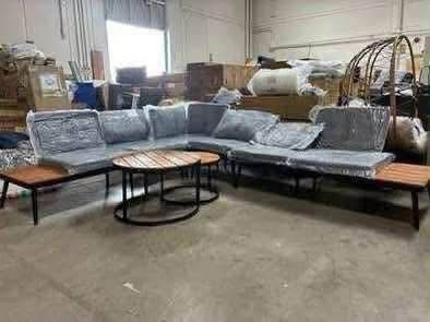 New Assembled Acacia Wood Outdoor Patio Set 6 Pcs L Shape Patio Furniture