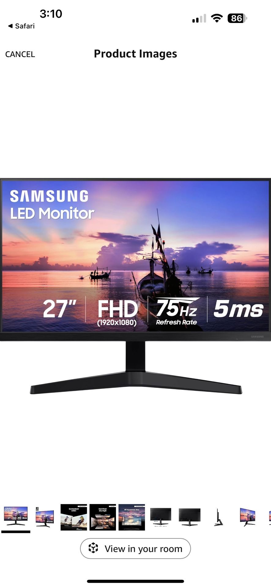 Samsung 27 inch flat monitor, excellent condition, no dead pixels. Power cord included