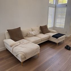 Modern Cream Double Chaise Sectional Sofa – Minimalist Luxury – Great Condition