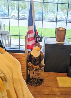 Bald Eagle Statue Light Post and American Flag Patio Display