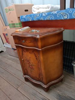 Vintage Hand-Painted Floral Nightstand Cabinet