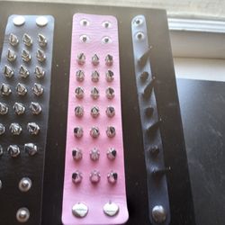 Leather Spiked And Skull Bracelets 