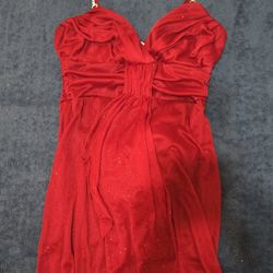 red sparkling dress with silver embellishments 