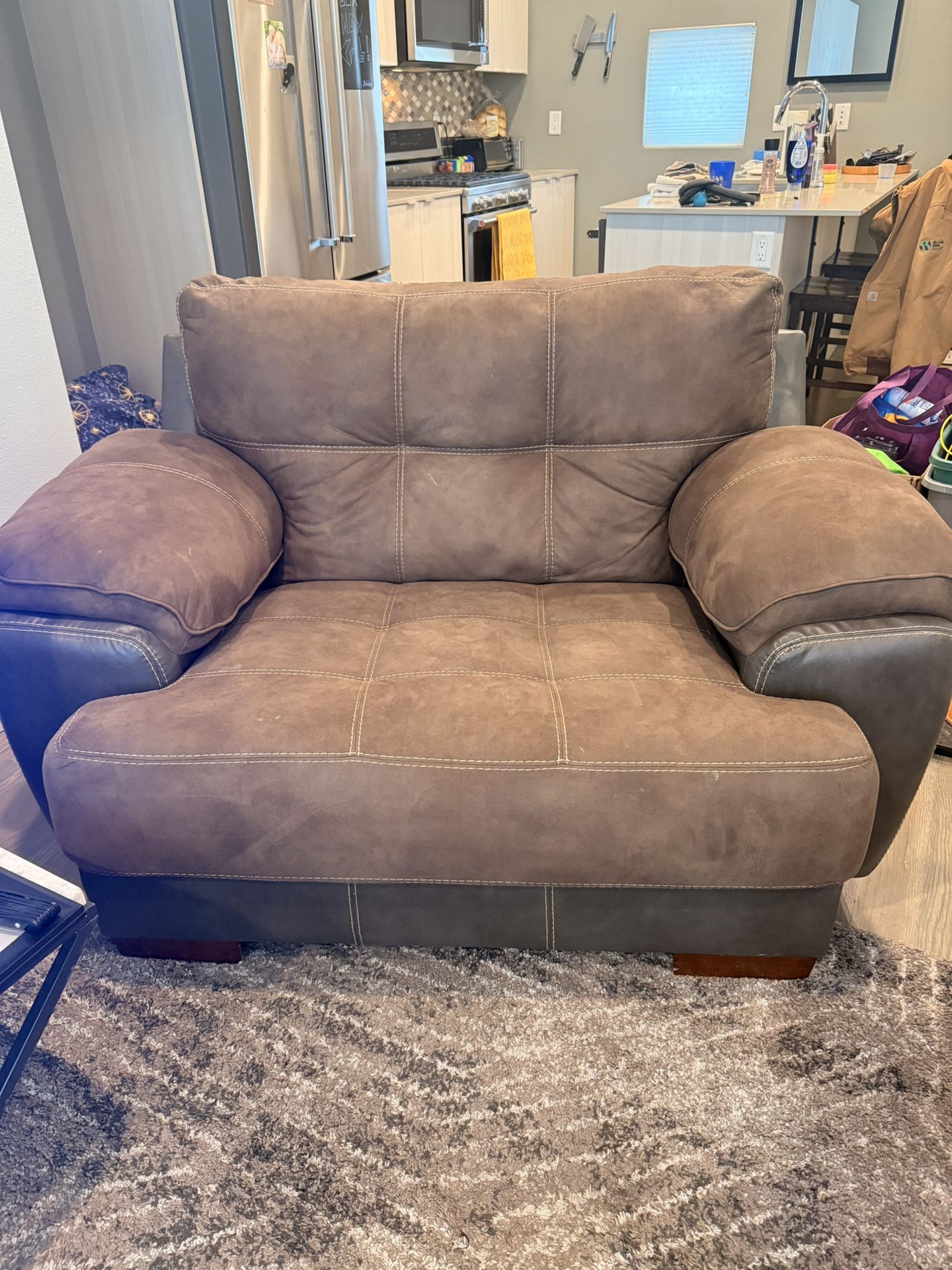 Lightly Used Leather/Suede Loveseat! Very Comfortable, Plush.