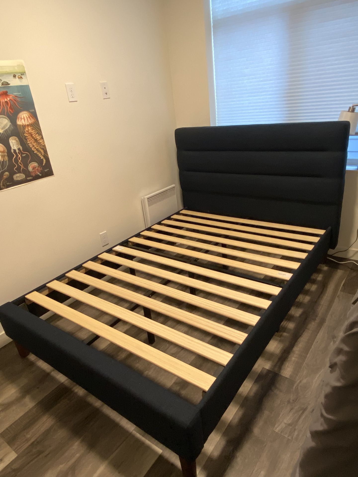 Upholstered Full Size Bed Frame (Navy Blue)