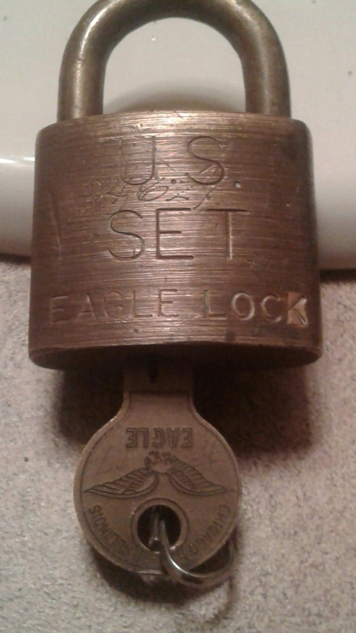 Antique/Vintage Brass US Set Eagle Lock and Key
