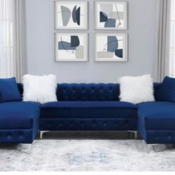 Brand New Navy Blue Contemporary Style Sectional Sofa (Ottoman Sold Separately)