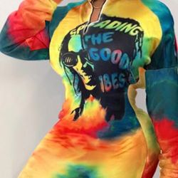 Brand New Graffiti Tye Dye Yellow Knee Length Dress🥰